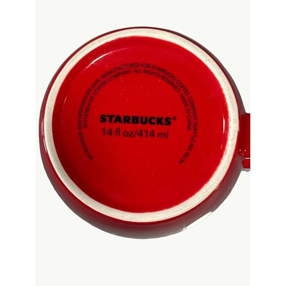 Starbucks Holiday Red Mug 14 Fl Oz Ceramic With Festive Heart Ornament Design - Picture 4 of 5